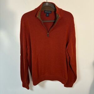 Brooks Brothers Men’s Sweater Pullover 1/4 Zip Merino Wool Rust Large